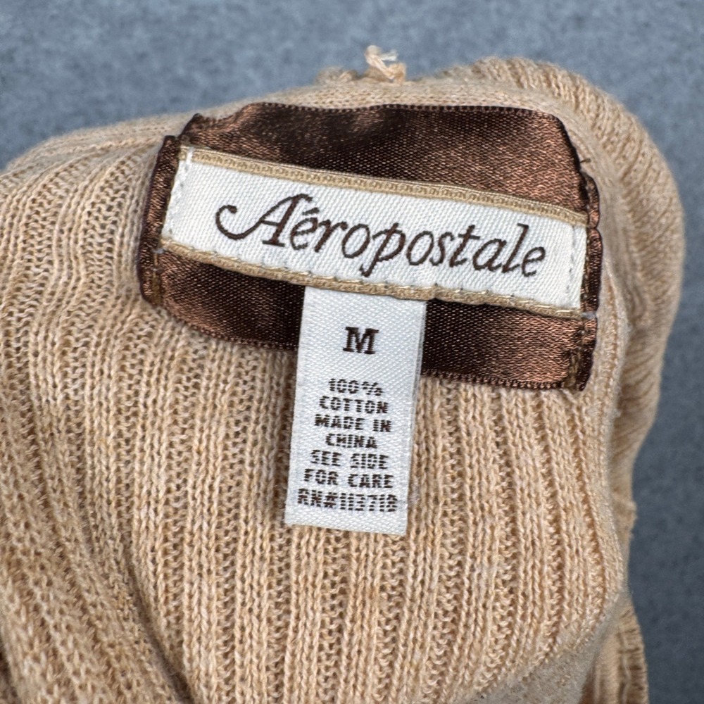 Vintage Y2K Aeropostale Hoodie Sweater Womens Medium Tan Sequin VNeck Cable Knit - Picture 3 of 11